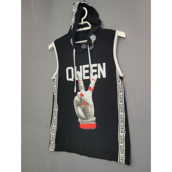 On Fire Hooded Top Womens 1X Black White Queen Graphic Drawstring Sleeveless - Picture 4 of 10